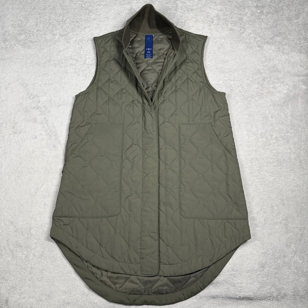 Kit and Ace Quilted Vest Women XS Olive Green Longline Snap Front Gilet